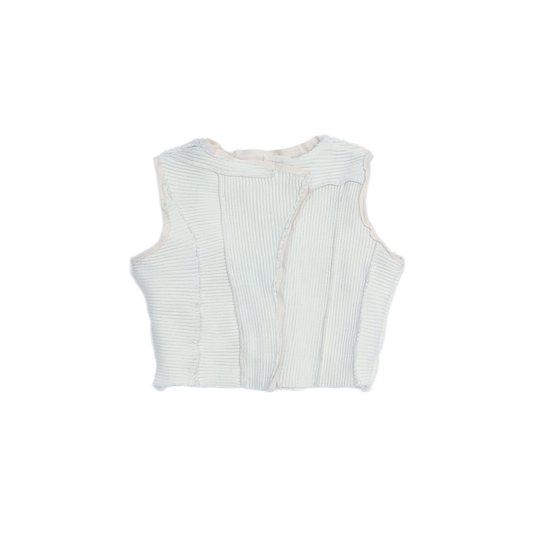 Cropped Sleeveless Top in Hand Patched Off-White Cotton Ribbing and Cotton Twill