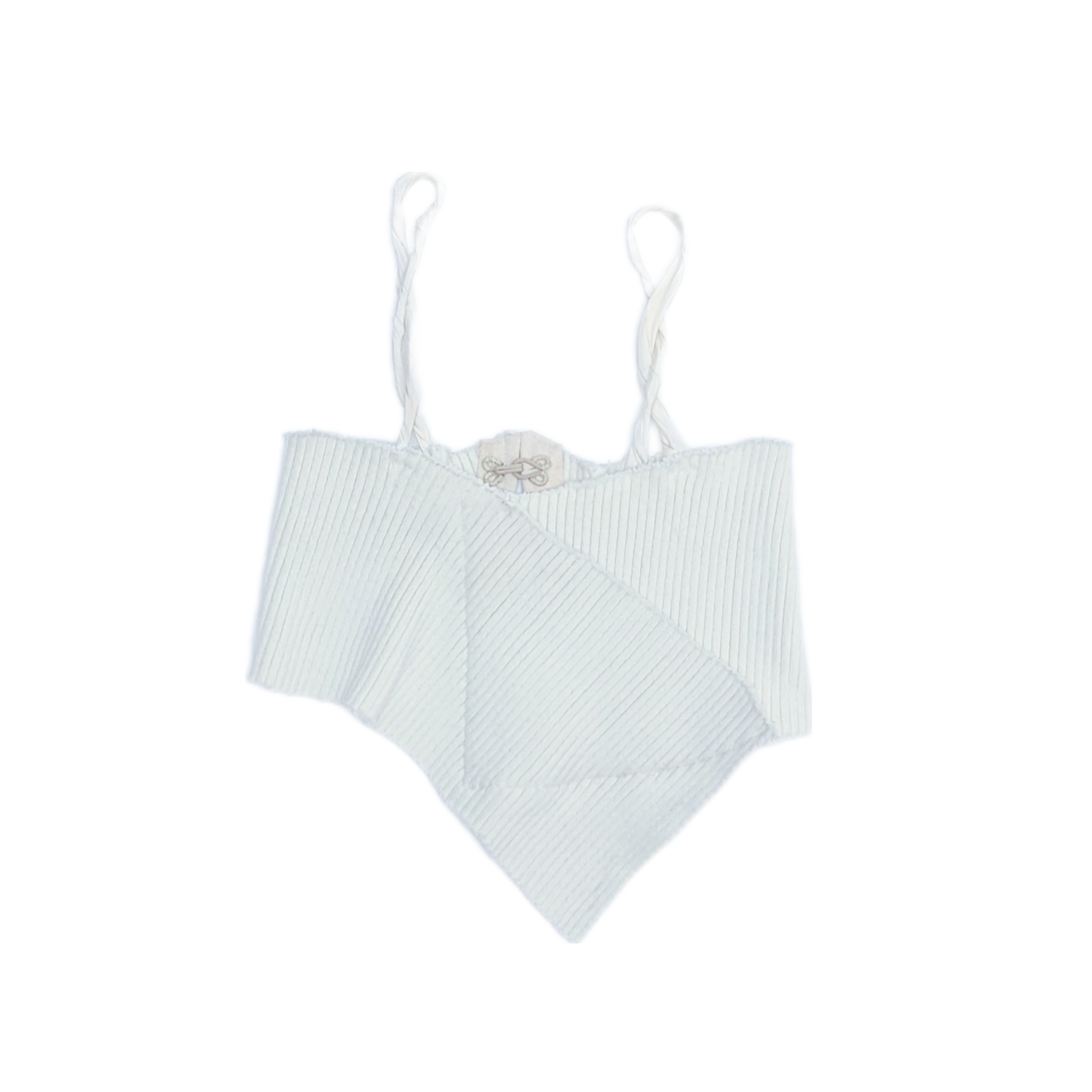 Cropped Top in hand patched thick white ribbing with Rouleau Straps in Off white twisted silk