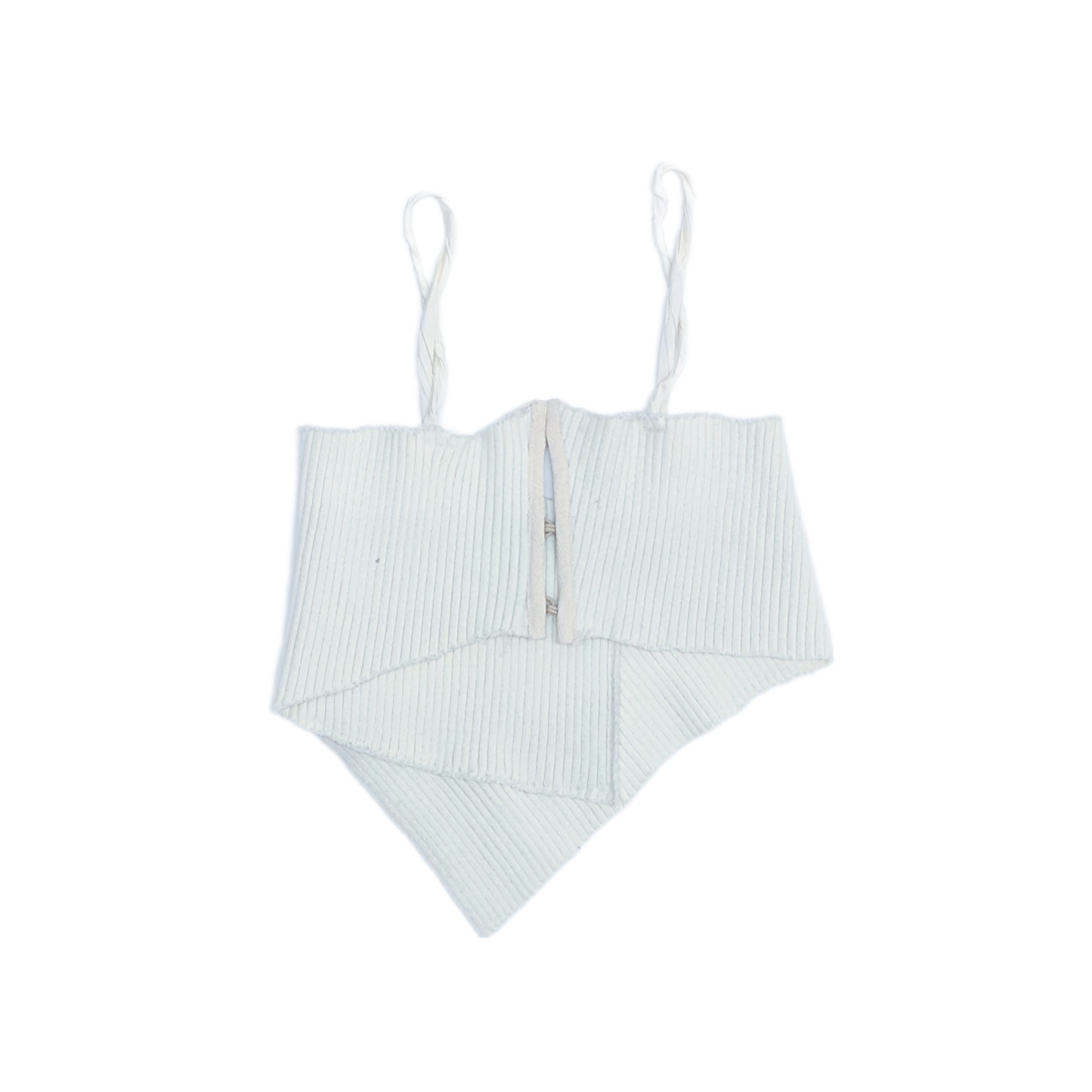 Cropped Top in hand patched thick white ribbing with Rouleau Straps in Off white twisted silk