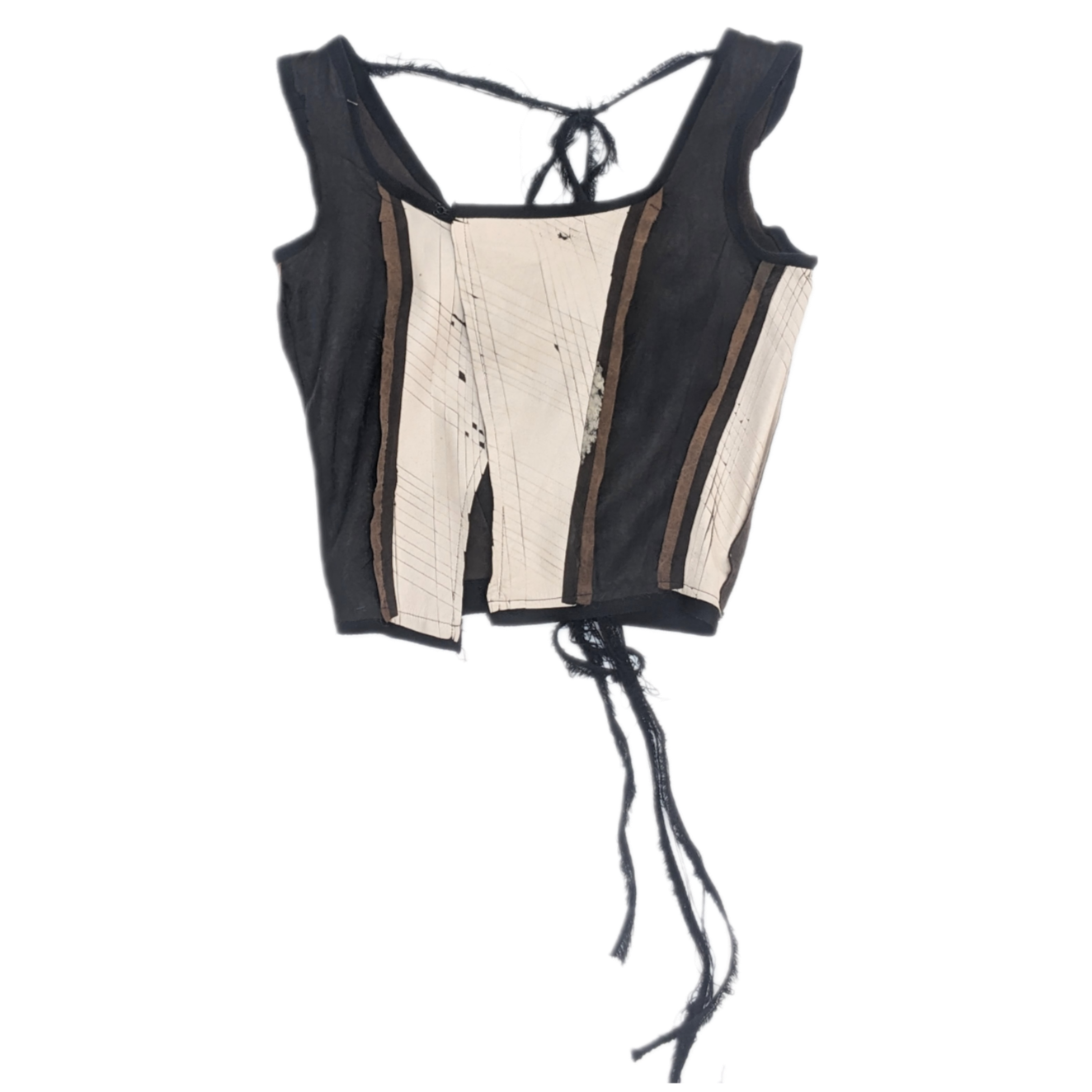 Reversible Deconstructed Corset in Upcycled Treated Leather in Brown, and Off-White with Cotton Twill Ties