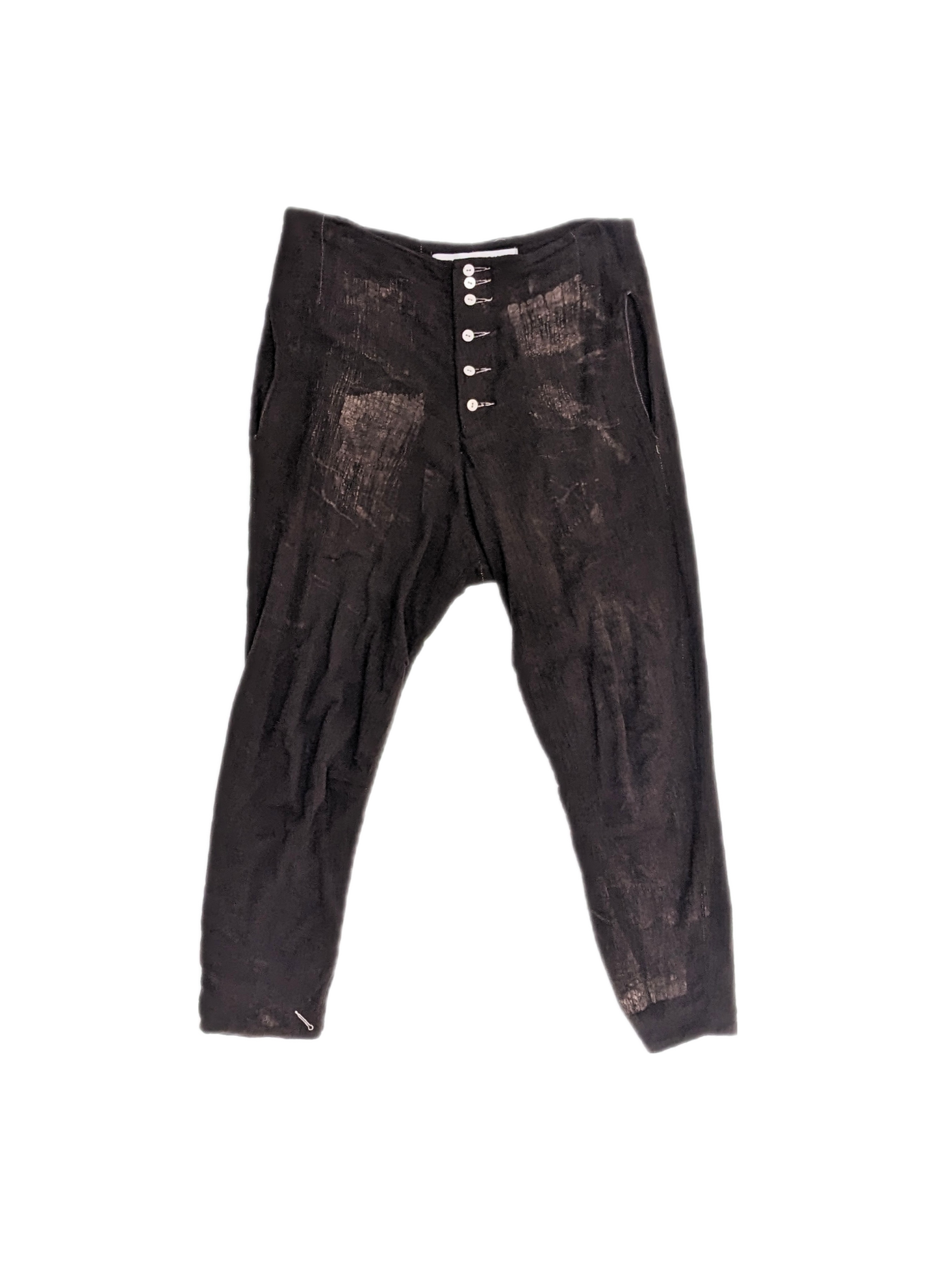 Tapered Double Layered Long John Trousers in Brown Waxed Over-dyed Muslin