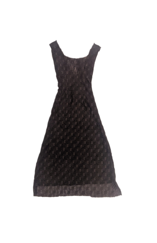 Deep V Back Midi Dress in Brown Jacquard Cotton Knit