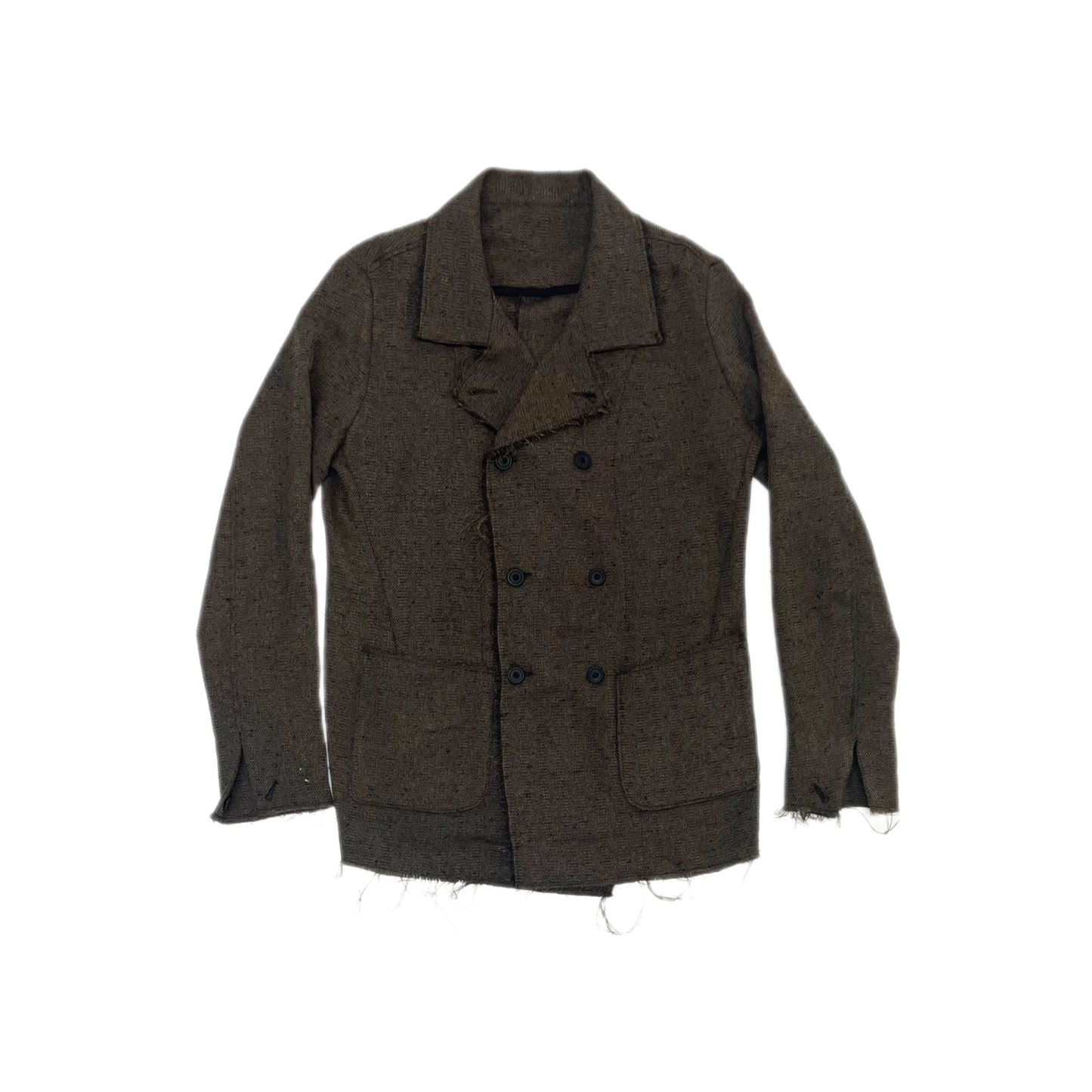 Double Breasted Work Jacket in Brown Dead stock Wool & Polyester