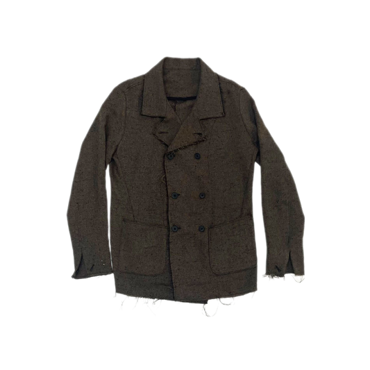 Double Breasted Work Jacket in Brown Dead stock Wool & Polyester