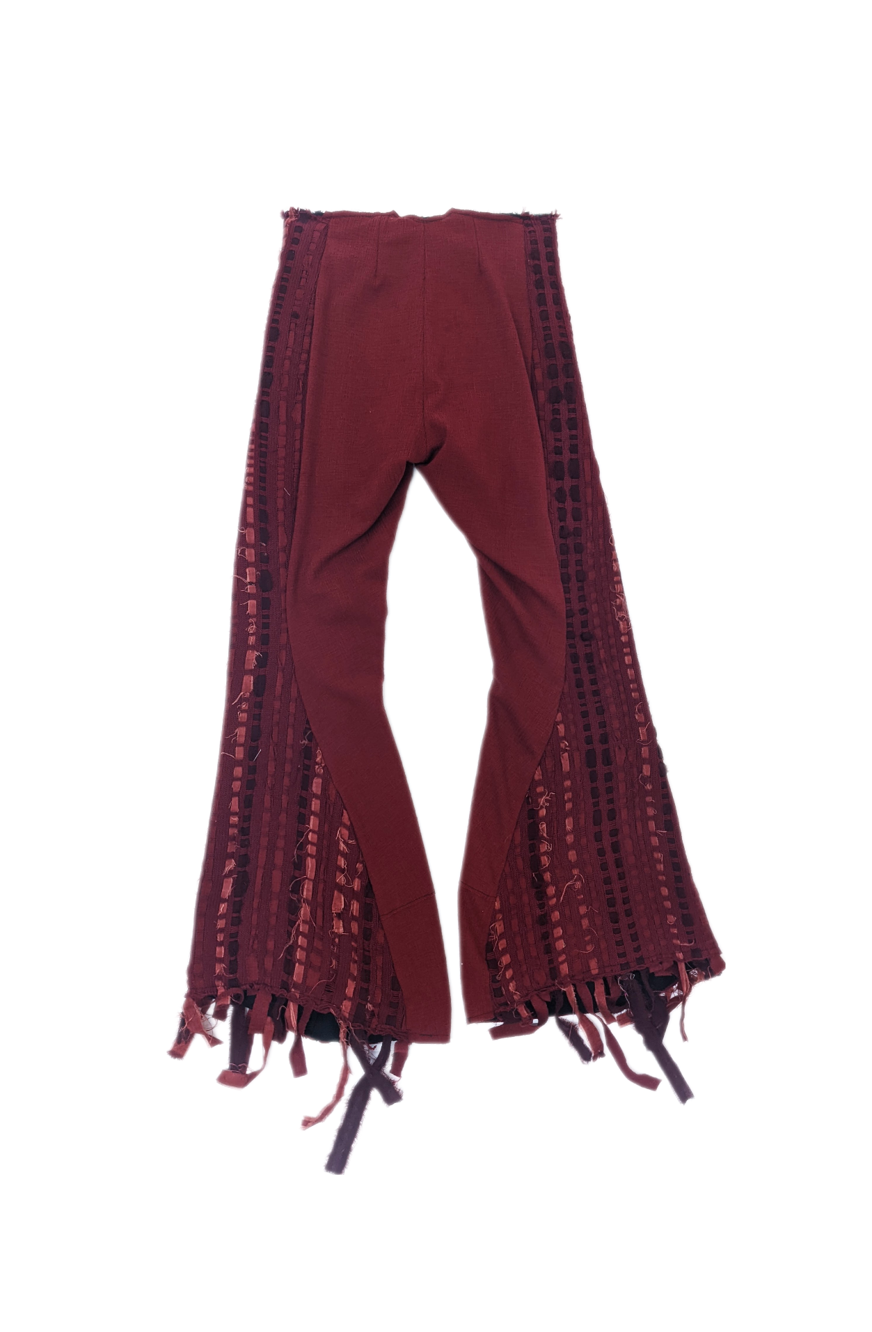 Curved Seam High Waisted Flares in Red Knitted Hand Woven Off-Cuts From the Atelier and Dead stock Red Jersey