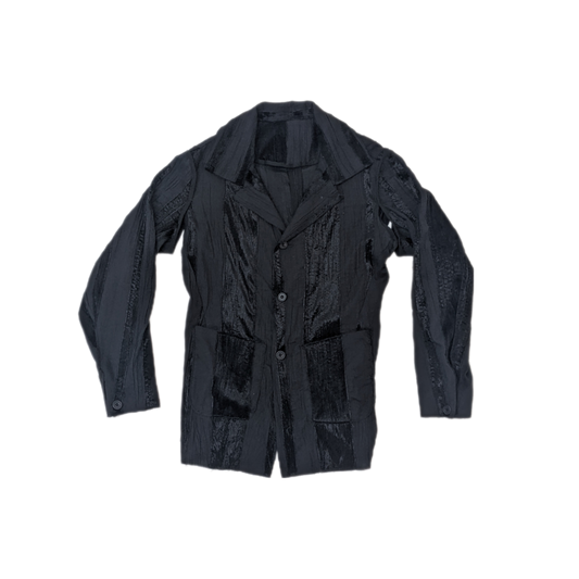 Work Wear Shirt Jacket in Black Cotton & Velvet Stripe