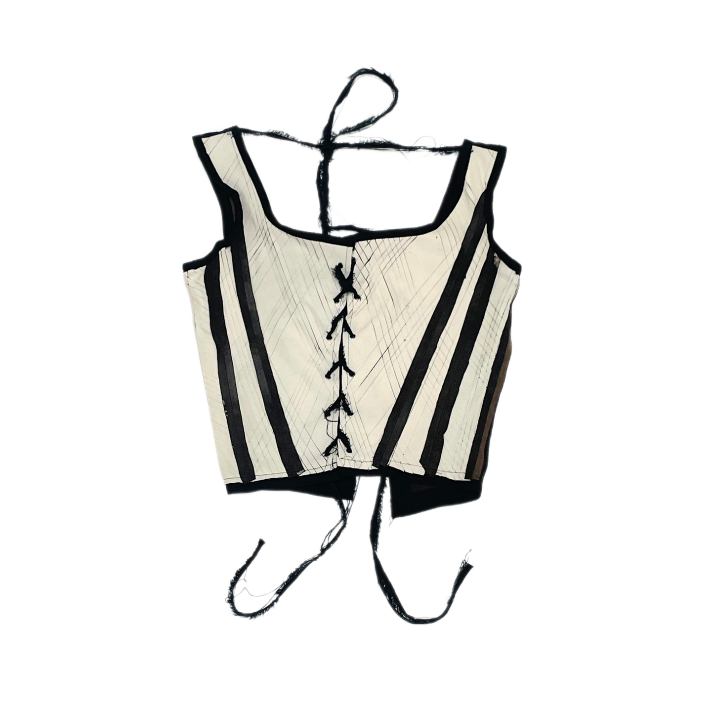 Reversible Deconstructed Corset in Upcycled Treated Leather in Brown, and Off-White with Cotton Twill Ties