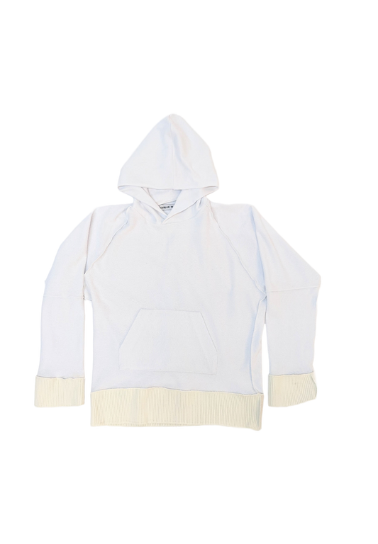 Kimono back hoodie in white loopback jersey with white ribbing