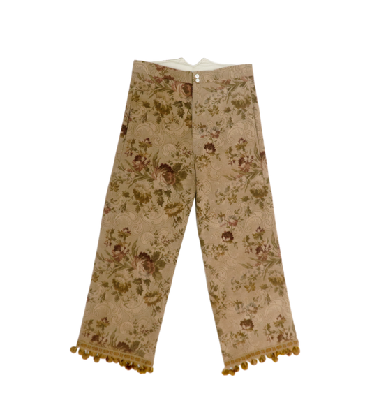 Kick Back Trousers in Floral Antique Upholstery.