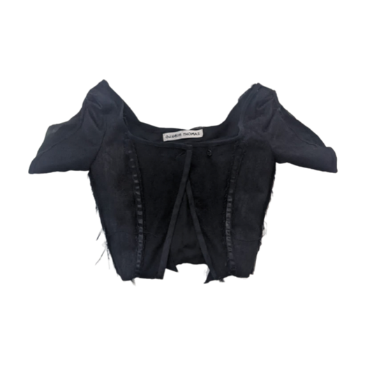 Deconstructed black corset in antique linen