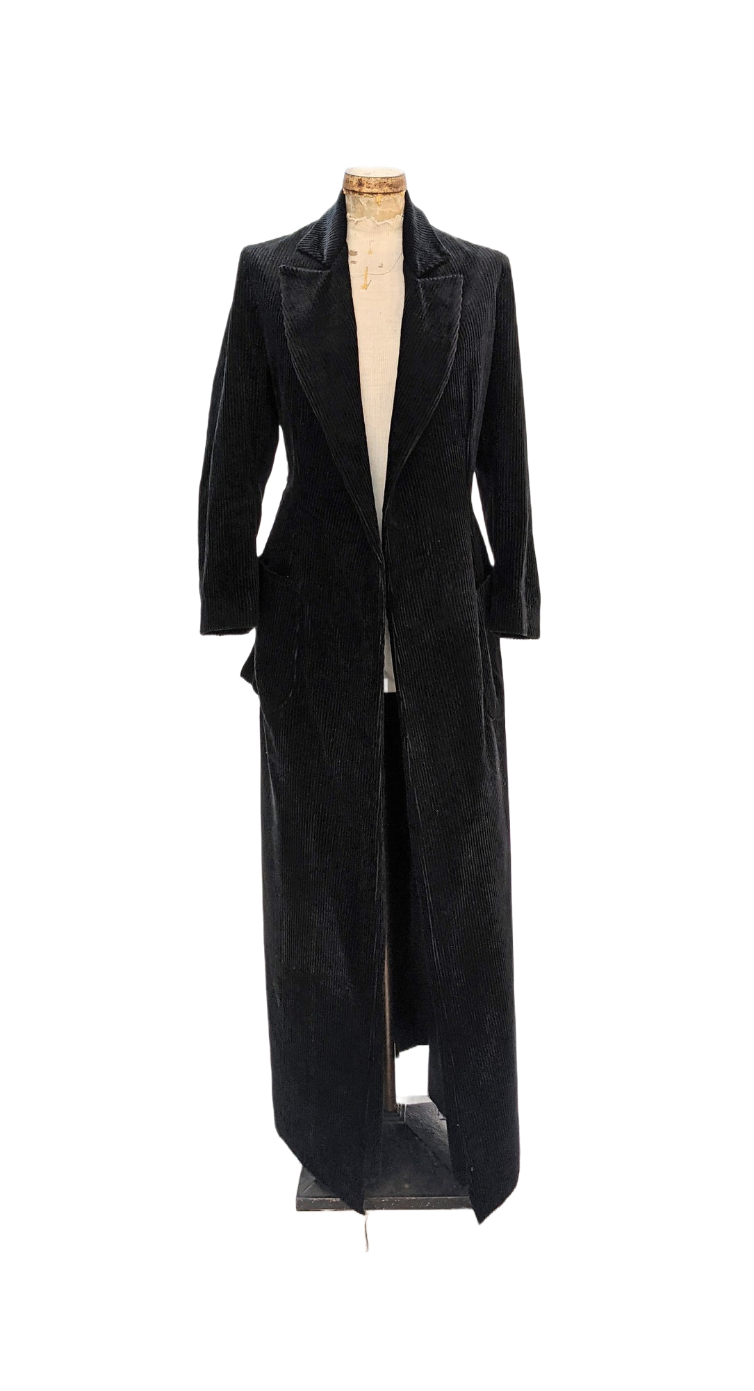 Women's Floor Length Peak Lapel Coat with Pleated High slit