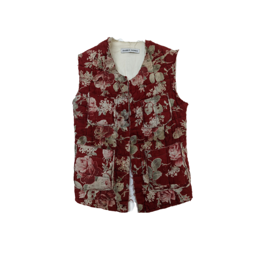 Reversible Floral Pirate Waistcoat in Floral Antique Drunkards Path Hand Quilted Upholstery